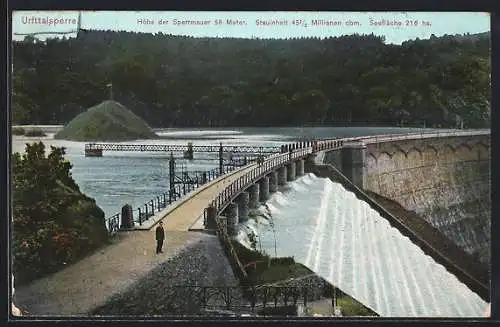 AK Urfttalsperre, Ansicht der Talsperre und dahinter Wald