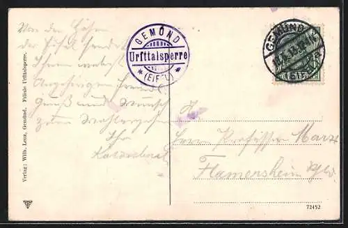 AK Urfttalsperre, Ansicht der Talsperre und dahinter Wald