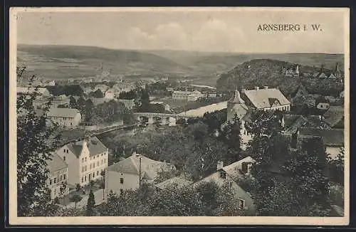 AK Arnsberg i. W., Ortsansicht aus der Vogelschau