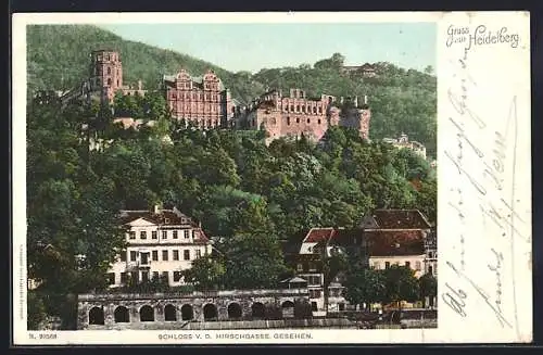 AK Heidelberg, Schloss von der Hirschgasse gesehen