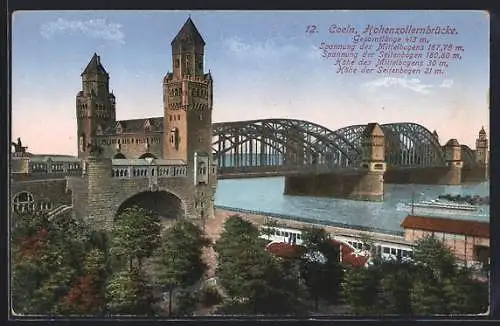 AK Coeln, Hohenzollernbrücke und Dampfer