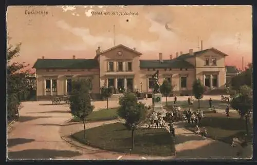 AK Euskirchen, Bahnhof und Kriegerdenkmal