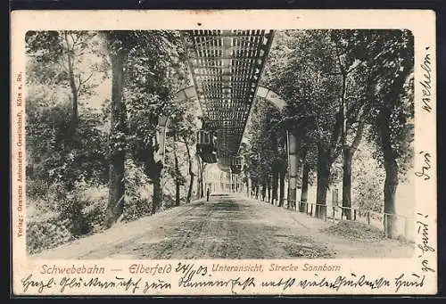 AK Elberfeld, Schwebebahn Unteransicht, Strecke Sonnborn