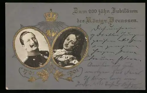 AK Zum 200 jähr. Jubiläum des Königr. Preussen, Kaiser Wilhelm II.