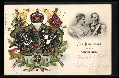 AK Das Kaiserpaar und Wappen