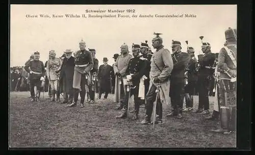 AK Schweizer Manöver 1912, Kaiser Wilhelm II. und Generäle