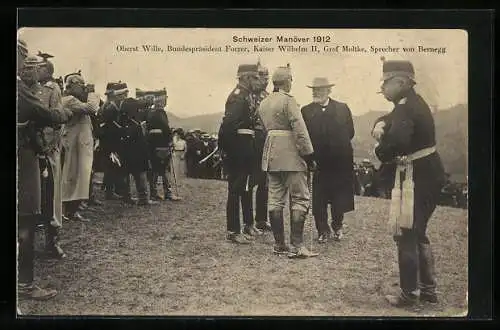 AK Kaiser Wilhelm II. und Bundespräsident Forrer beim Schweizer Manöver