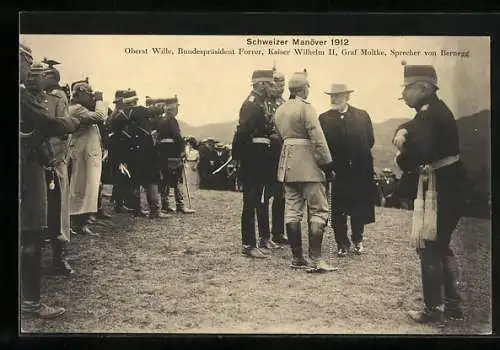 AK Kaiser Wilhelm II. und Bundespräsident Forrer beim Schweizer Manöver 1912