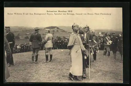 AK Kaiser Wilhelm II. und Burengeneral Beyers beim Schweizer Manöver 1912