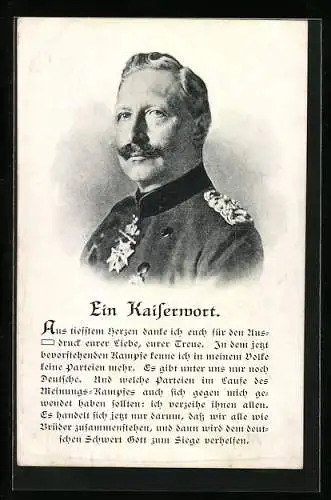 AK Kaiser Wilhelm II. in Uniform mit Orden