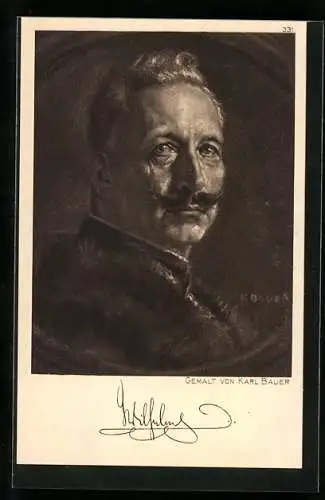 Künstler-AK Portrait Kaiser Wilhelm II. mit Pelzkragen