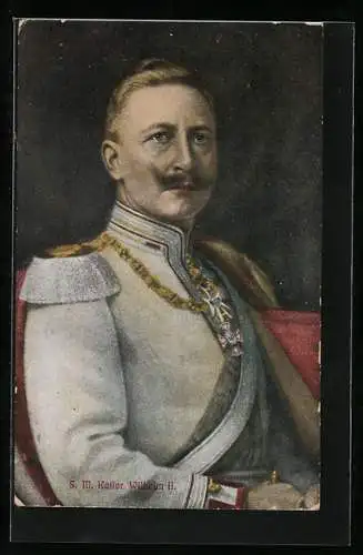 AK S. M. Kaiser Wilhelm II. in weisser Uniform mit Epauletten