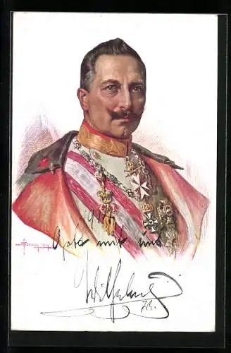 Künstler-AK Kaiser Wilhelm II. mit vielen Orden dekoriert