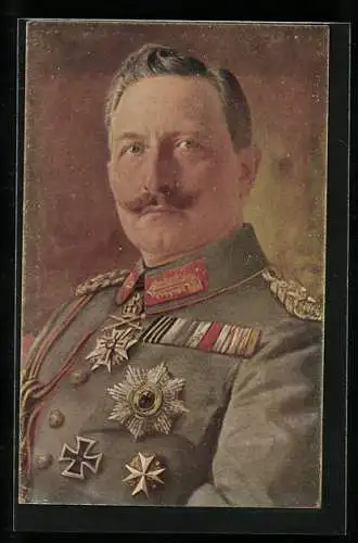 Künstler-AK Kaiser Wilhelm II. in ordengeschmückter Uniform