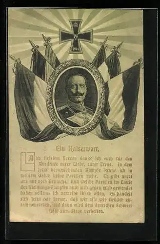 AK Kaiser Wilhelm II. mit dem Kaiserwort