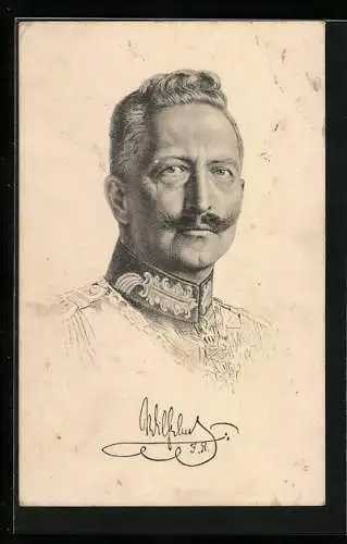 AK Kaiser Wilhelm II., Kopfportrait mit Uniformkragen