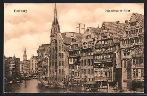 AK Alt-Hamburg, Deichstrassen-Fleet mit Geschäften und Kirche