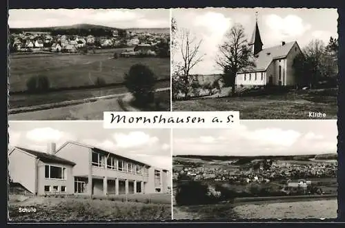 AK Mornshausen / Salzböde, Kirche, Schule, Panorama