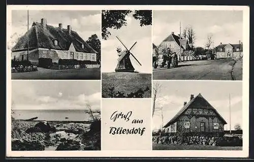 AK Bliesdorf / Holst., Windmühle, Strassenpartie, am Strand