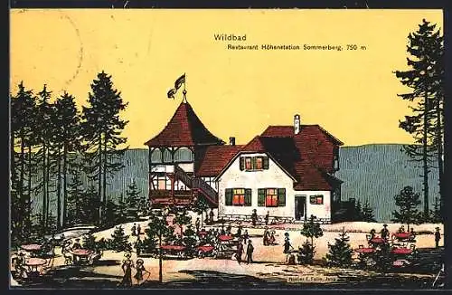 Künstler-AK Eugen Felle: Wildbad / Schwarzwald, Restaurant Höhenstation Sommerberg