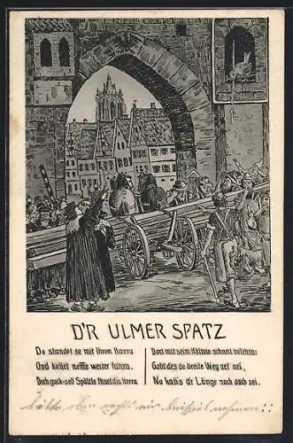 Künstler-AK Ulm / Donau, Der Ulmer Spatz