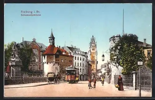 AK Freiburg / Breisgau, Schwabentorbrücke, Strassenbahn