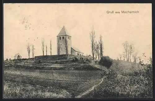 AK Mechernich, Ortspartie mit Kirche