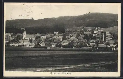 AK Walddorf / Eibau, Teilansicht mit Kirche