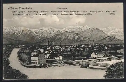 AK Rosenheim / Bayern, Ortsansicht mit Bergpanorama