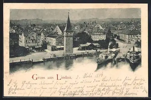 AK Lindau / Bodensee, Teilansicht, Dampfer am Anleger