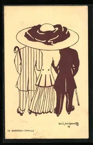Künstler-AK A. Mertzanoff: Le Chapeau-Familie
