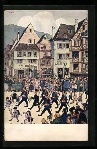 Künstler-AK Hansi: Saverne, deutsche Soldaten