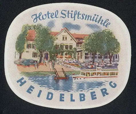 Kofferaufkleber Heidelberg, Hotel Stiftsmühle, Dampferanlegestelle