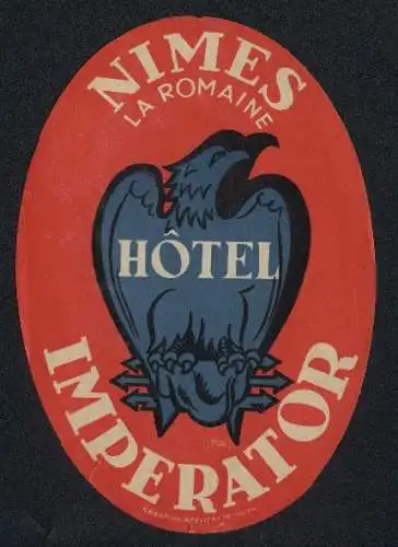 Kofferaufkleber Nimes, Hotel Imperator, Logo mit Adler