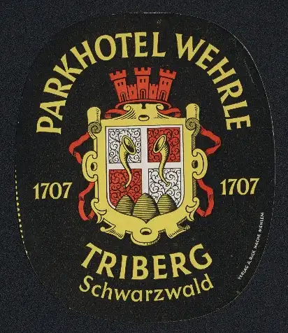 Kofferaufkleber Triberg /Schwarzwald, Parkhotel Wehrle, mit Wappen