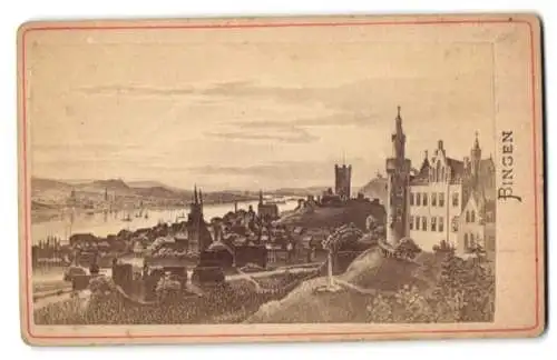 Fotografie unbekannter Fotograf, Ansicht Bingen, Panoramablick mit Schloss und Fluss, nach Gemälde