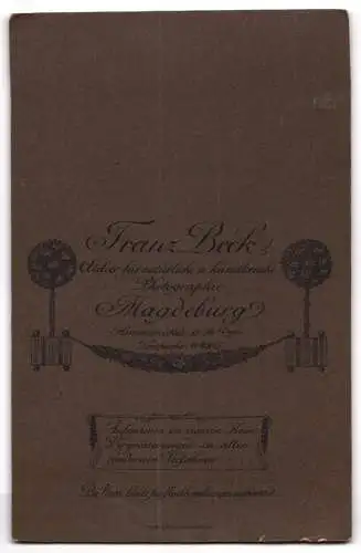 Fotografie Franz Beck, Magdeburg, Himmelreichstrasse 15 /16, Bürgerliche Dame im Abendkleid mit floralen Zierelementen