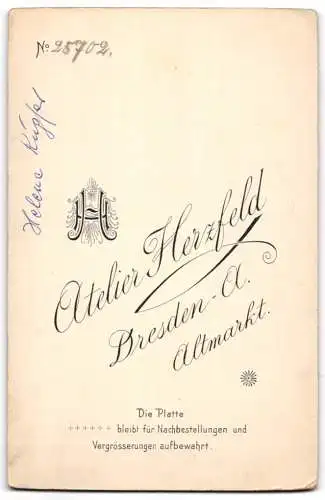Fotografie Hermann Herzfeld, Dresden, Altmarkt, Porträt einer Dame in dunkler Kleidung