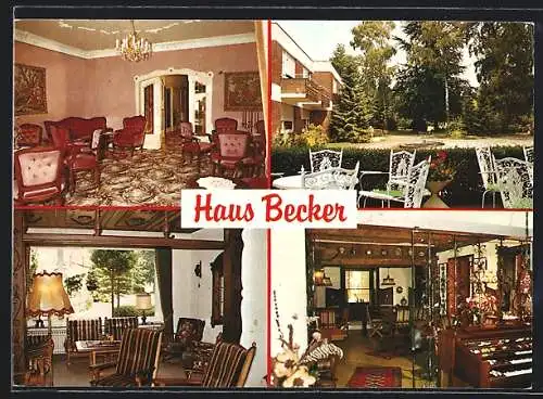 AK Bad Laer, Hotel Haus Becker, Aussen- und Innenansicht