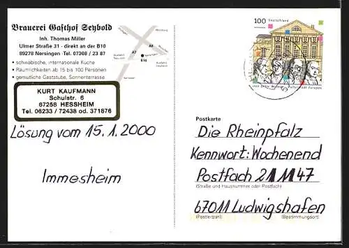 AK Nersingen, Brauerei Gasthof Senbold, Ulmer Str. 31, Bes. Thomas Müller, Aussen- und Innenansicht