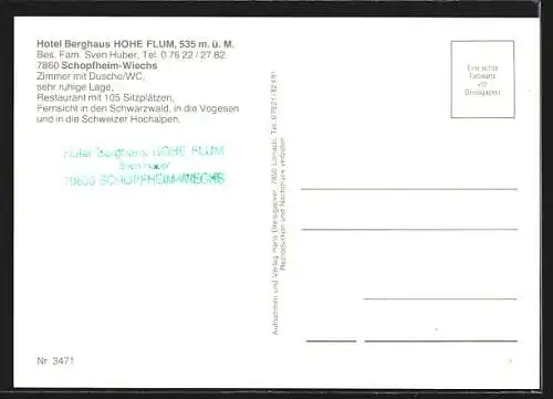 AK Schopfheim-Wiechs, Hotel Berghaus Hohe Flum, Bes. Fam. Sven Huber, Aussen- und Innenansicht