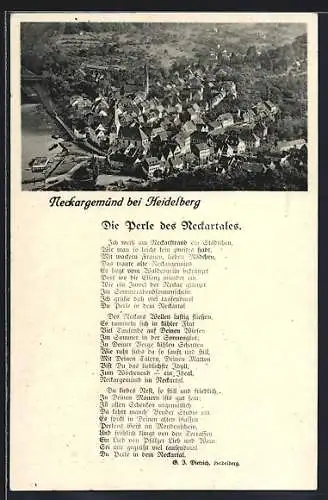 AK Neckargemünd bei Heidelberg, Stadtansicht und Gedicht Die Perle des Neckartales