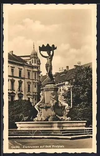 AK Görlitz, Zierbrunnen auf dem Postplatz