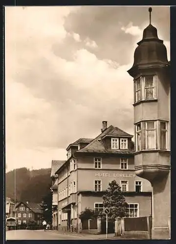 AK Steinach /Thür. Wald, HO-Hotel Loreley mit Passanten