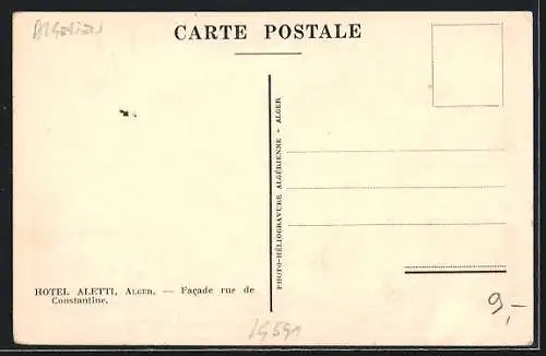 AK Alger, Hotel Aletti, Facade Rue de Constantine