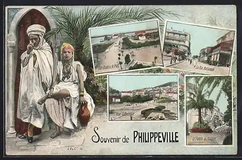 AK Philippeville, La rue nationale, Le palais de Justice, Les quais, Algerier