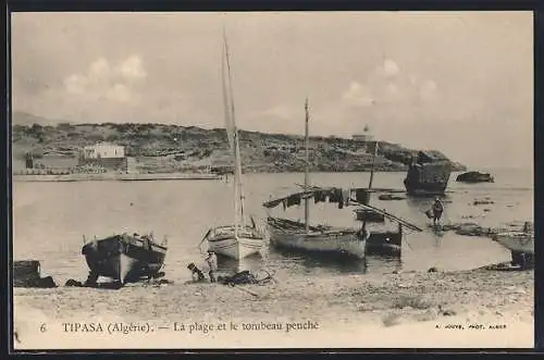 AK Tipasa /Algérie, La plage et le tombeau penché