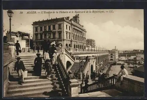 AK Alger, L`Escalier de la Pecherie et le Boulevard de la République