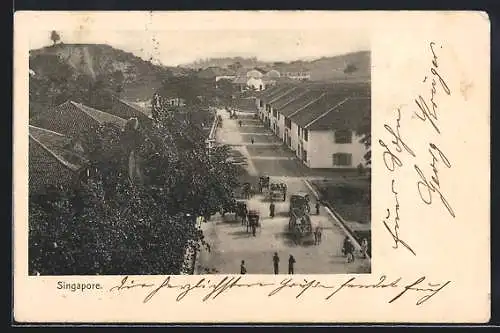 AK Singapore, Strassenpartie aus der Vogelschau