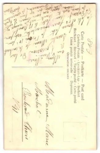 Seiden-AK Blühende Rose mit Schleife